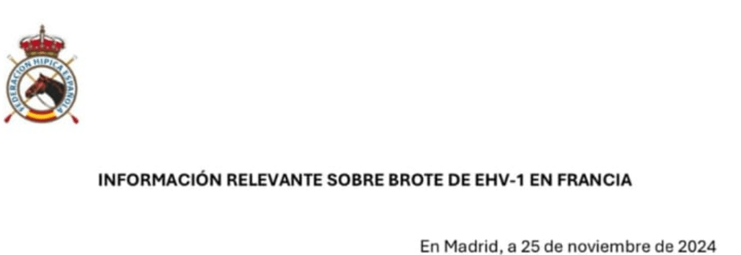 La FEI lanza un comunicado de información sobre el brote de EHV-1 en Francia